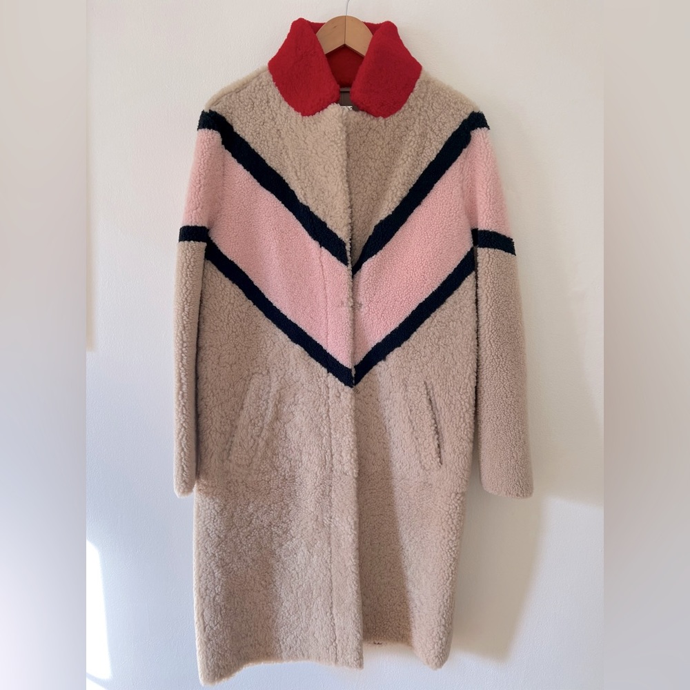 Anne Vest shearling and leather lined long coat, size 40 Large, retail $2,450